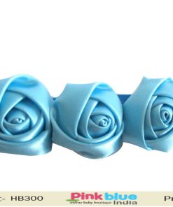 Elegant Sky Blue Head Band With Three Roses