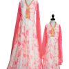 Cape Sleeve Mother Daughter Gown Pink Family Matching Dress Clothes