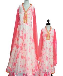 Cape Sleeve Mother Daughter Gown Pink Family Matching Dress Clothes