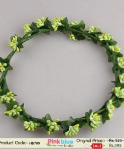 Elegant Tiara Hair Band with Green Beaded Flowers Bunch for Toddlers in India