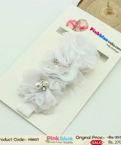 Elegant White Headband for Toddlers in India with Three Flowers