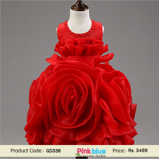 red flower girl dress