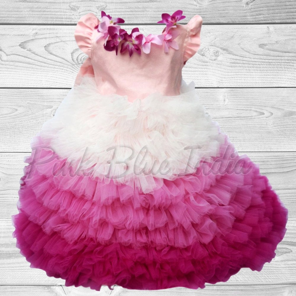 Pink Ombre Girls Dress, Baby Girl party wear gown
