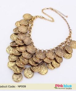 Party Wear Necklace in Antique Finish Coins Arranged in Layers