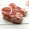 Fancy Flowery Peach Baby Shoes with Ankle Straps
