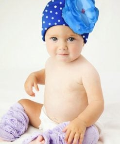 Fashionable Blue Hat with Dots and a Big Flower for Indian Infants