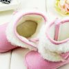 Fashionable Pink Warm Baby Girl Shoes With White Fur and a Bow