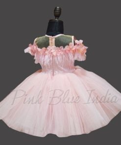 Pink Feather Party Dress for baby girl, pink birthday dress