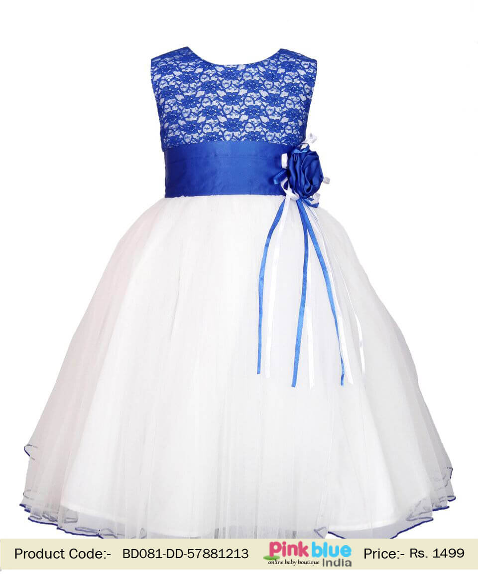 kids Baby Girls Birthday and Party Wear Dress Blue Floral