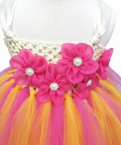 Magenta and Orange Floral Girls Tutu Dress for Birthday Party