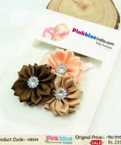 Floral Hair Band for Newborn Princess with Beige, Brown and Orange Flowers