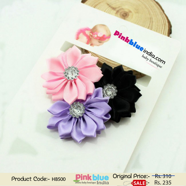 Floral Hair Band for Toddlers in India with Flowers in Black, Lavender and Pink