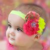 Floral Headband for Indian Infants in Neon Green With Pink Colored Flowers