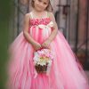 Designer Pink and White Flower Party Tutu Dress for Girls with Headband