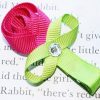 Buy Online Rose Pink and Green Flower Hair Clip for Infants with Diamond