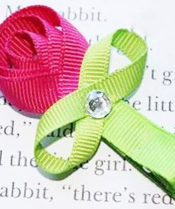 Buy Online Rose Pink and Green Flower Hair Clip for Infants with Diamond