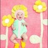 Yellow and Red Flower Theme Infant Photography Prop with Sky Blue Bodysuit