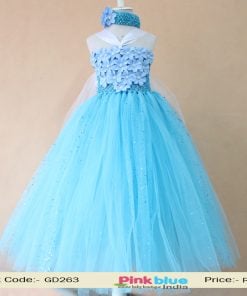 Frozen Elsa Sky Blue Glitter Tutu Party Dress for Infants with Free Headband