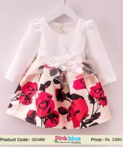2017 New Season Full Sleeve Baby Red Rose Flower Girl Special Occasion Dress