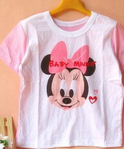 Funny Infant Kids T-shirt in White and Baby Pink With Cute Minnie