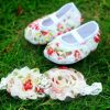 Flower Garden Print Off-White Belle Shoes for Babies with Elastic Lace