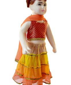 Fashionable Infant Girl Ethnic Lehenga in Red, Orange and Yellow