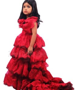 Baby Girl Maroon Tail Gown, Maroon Birthday Girl Long Gown