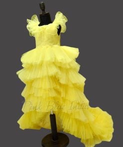 Yellow Long Trail Dress, Birthday Party Gown with Long Train