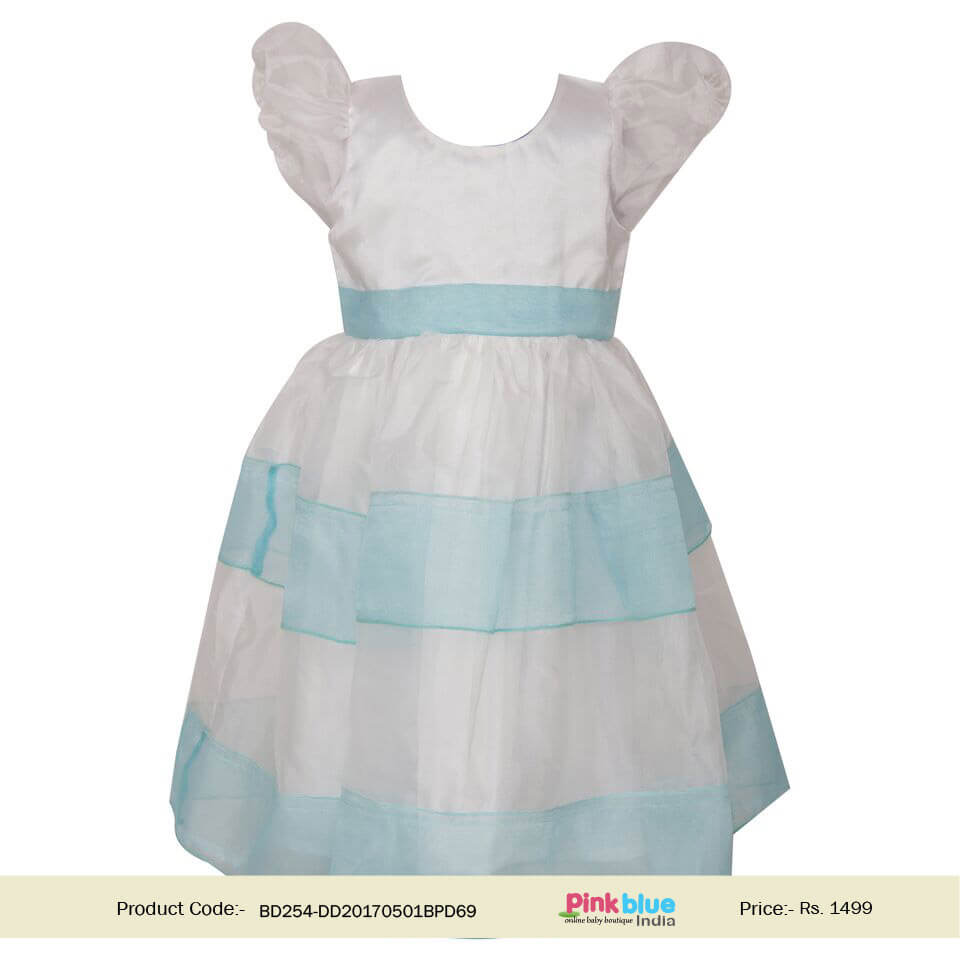 Kids Blue and White Girl Special Occasion Dress - childrens wedding outfit
