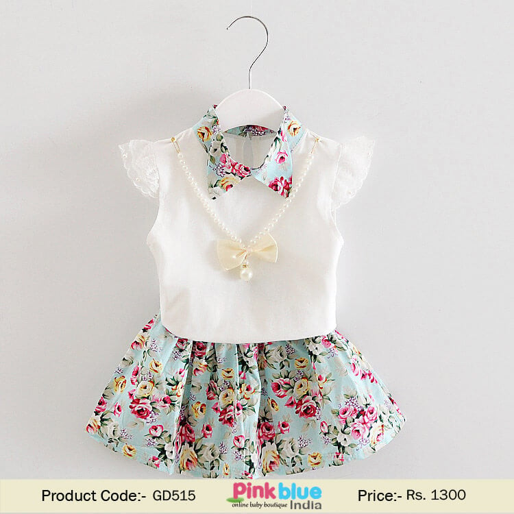 Toddler Baby Girl Top and Floral Skirt Outfit Two Piece Clothing Set India