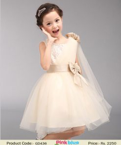 Baby Girls Party Wear Special Occasion Beige Color Dress