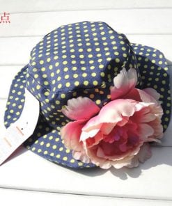 Gorgeous Blue Toddler Hat with Yellow Dots and a Flower
