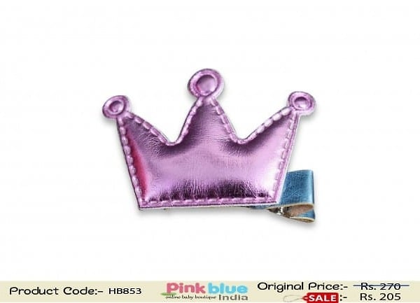 Gorgeous Infant Girl Purple Hair Pin with Cute Pink Crown Motif