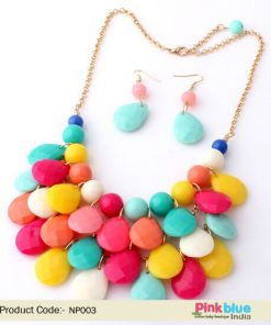 Gorgeous Multi-Colored Beaded Boho Hippie Necklace with Earrings