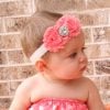 Gorgeous Peach Pink Toddler Headband With Two Roses and Diamond