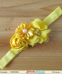 Gorgeous Yellow Hair Band with Three Beautiful Flowers
