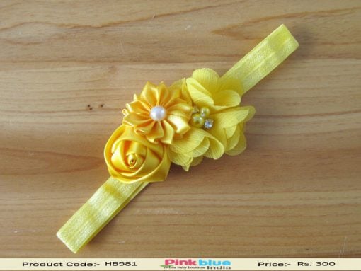 Gorgeous Yellow Hair Band with Three Beautiful Flowers