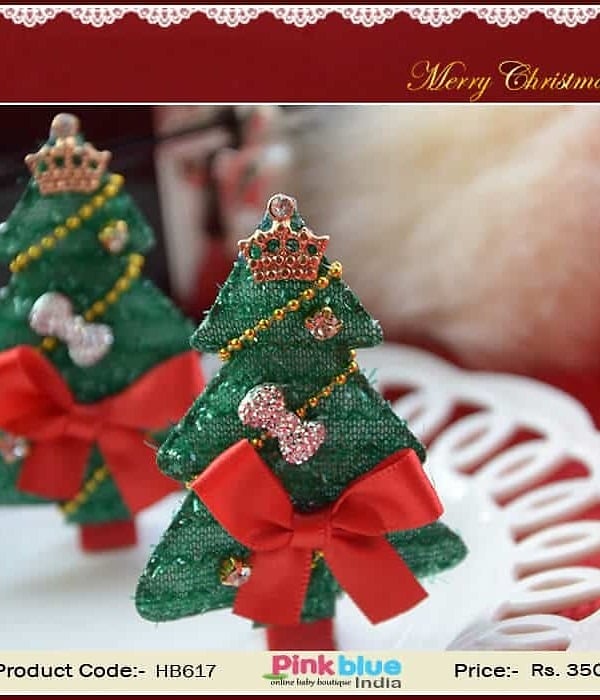 Cute Green and Red Christmas Tree Hair Clip For Infant Girl