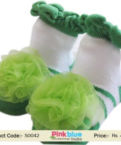 Designer Toddler Girls Anti Slip Socks Green and White