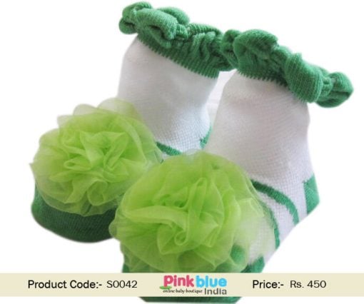 Designer Toddler Girls Anti Slip Socks Green and White