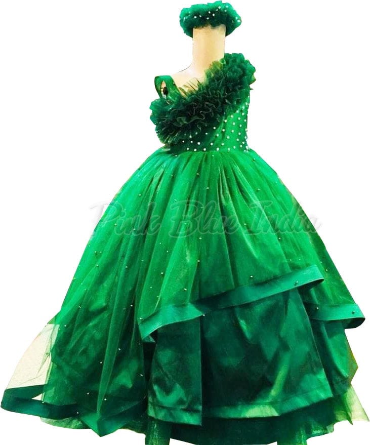 Green Princess Cascade Gown - Baby Girl Cascade Dresses, Kids Gown Online