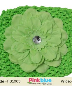 Stretchable Green Crochet Flower Hair Band for Princess