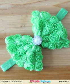 Exquisite Green Headband with Designer Net Flower Bow for Toddlers