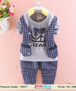 Grey and Blue Checks Formal Suit for Infant Boys in India