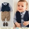 3 Piece Grey and Brown Kids Party Formal Suit for Boys