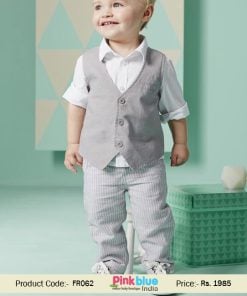 Baby Boy Gentleman Outfits Clothes Grey Waistcoat Shirt and Pant