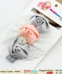 Grey and White Hair Band for Toddlers in India with Three Flowers