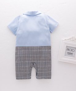 Grey Check Baby Bow Tie Tuxedo Romper Suit | Infants bow tie Romper outfit