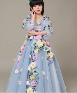 Grey Princess Flower Girl Gown Children, Toddler Wedding Birthday Dress India