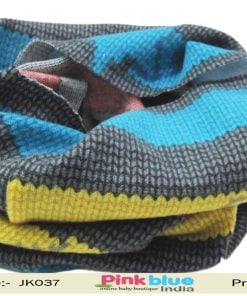 Grey Designer Toddler Neck Warmer With Pink, Blue and Yellow Print